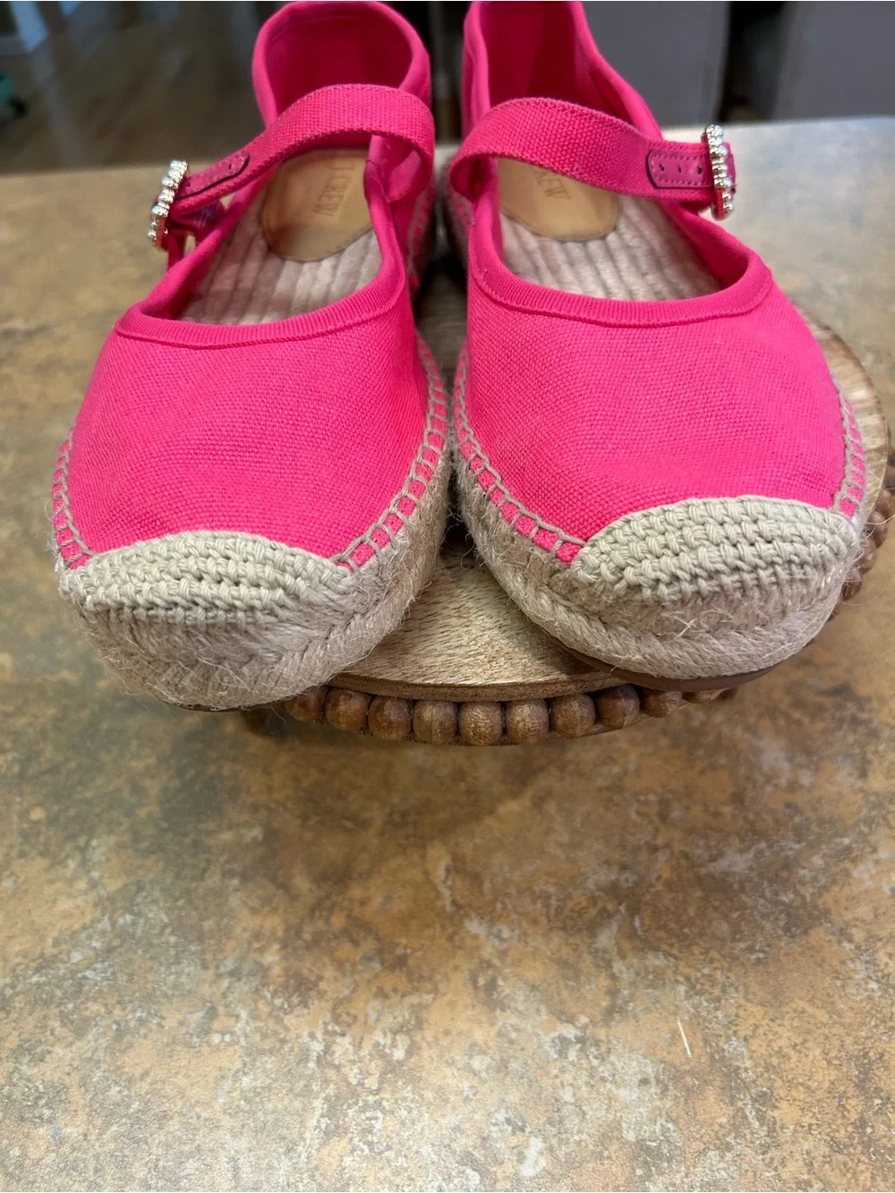 J Crew Bright Pink Canvas Mary Jane Espadrille Flats